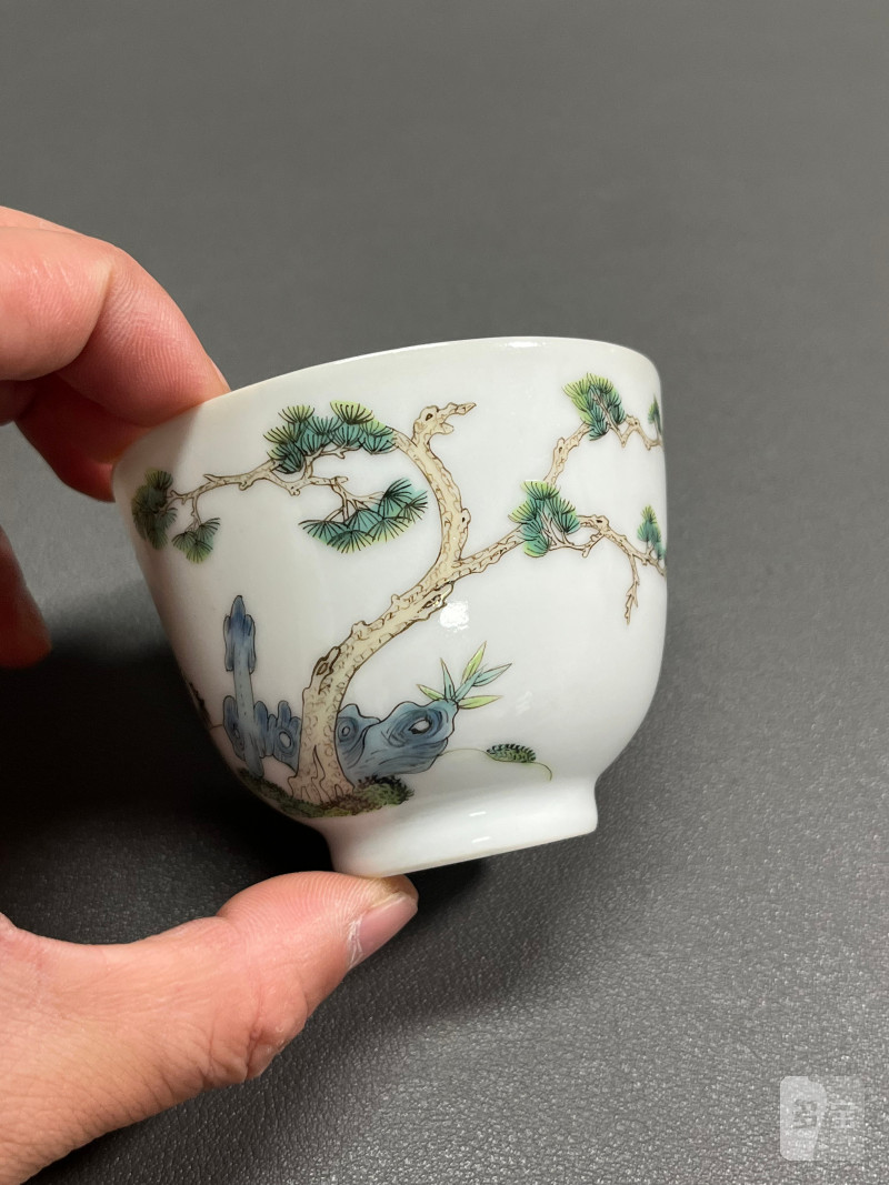 清道光  粉彩鹤鹿同春图杯 - 图8
